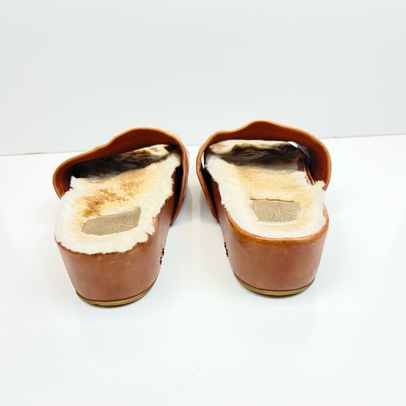 Beek Leather Women Size 9 Pelican Shearling Platform Slides Cognac Wool Leather - Picture 7 of 12